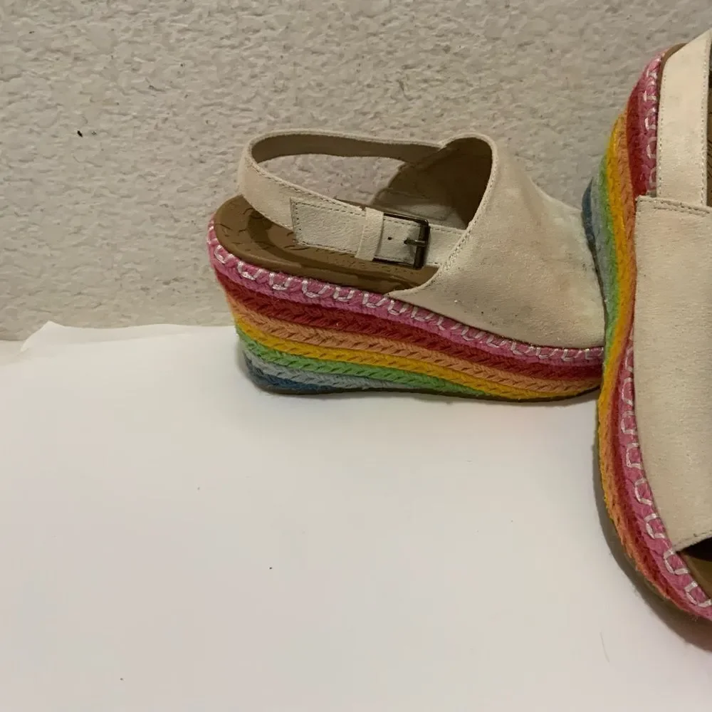 SKECHERS BRIT RAINBOW JUTE WEDGE ESPRADILLE SLING SHOES WOMENS 8 BEIGE RAINBOW